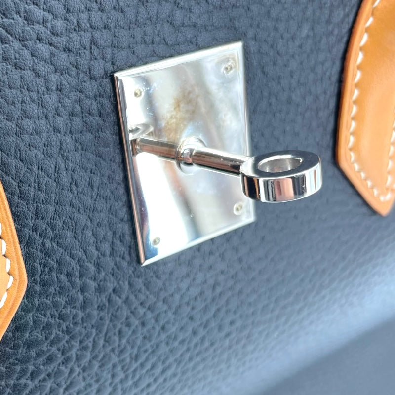 エルメス HERMES バーキン35 □F刻 ブラック ナチュラル シルバー金具 アルデンヌ・ヴァッシュ レディース トートバッグ