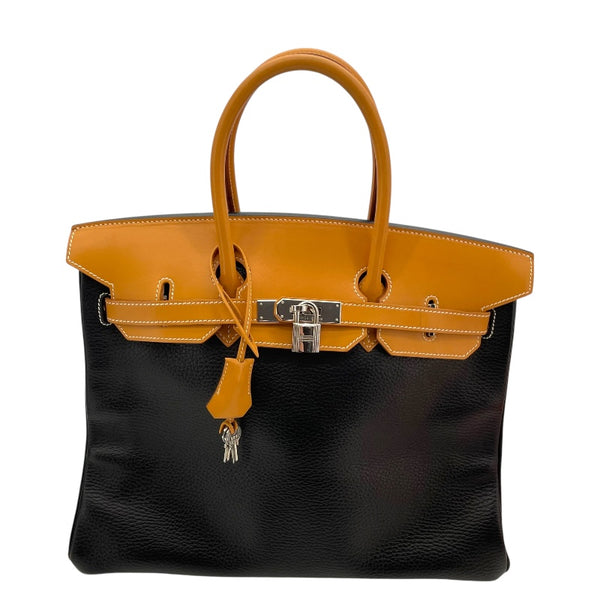 エルメス HERMES バーキン35 □F刻 ブラック ナチュラル シルバー金具 アルデンヌ・ヴァッシュ レディース トートバッグ