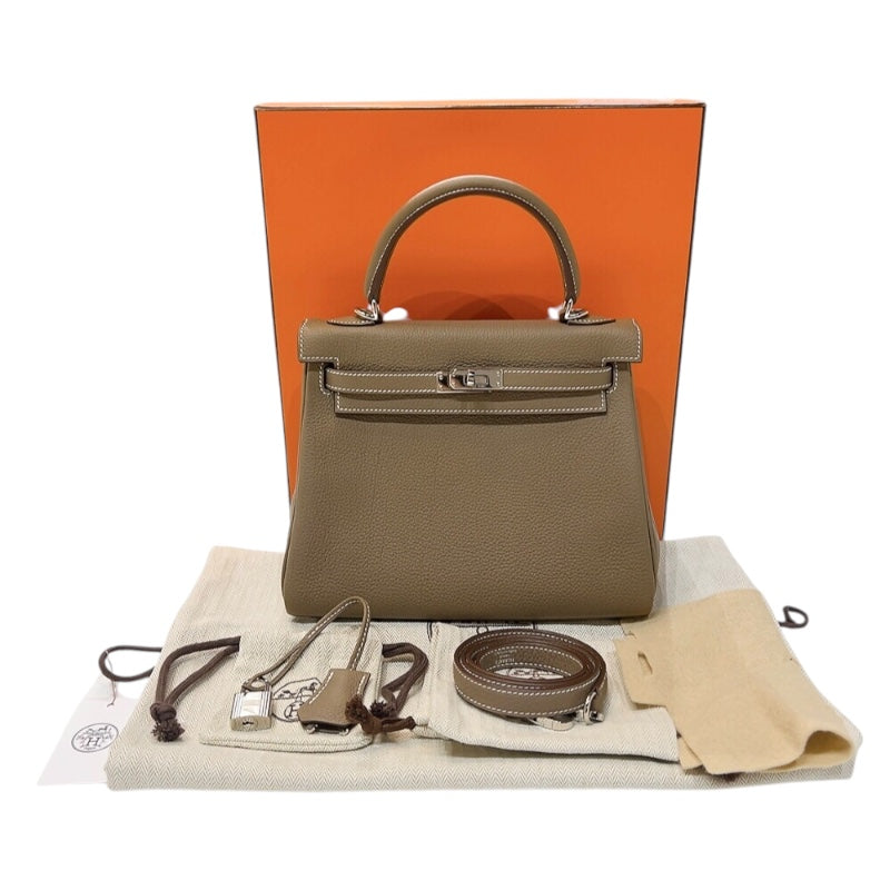 エルメス HERMES ケリー25 内縫い W刻印　(2024年製) エトゥープ シルバー金具 トゴ レディース ショルダーバッグ