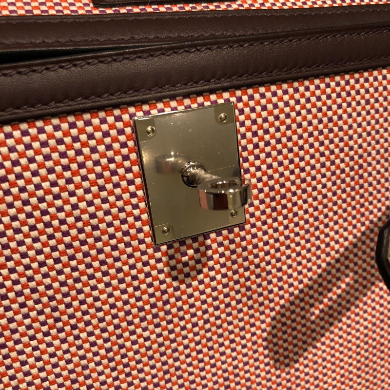 エルメス HERMES ケリー28　外縫い U刻 エクリュ・フランボワーズ・ルージュセリエ トワルキャドリーユ・スイフト レディース ハンドバッグ