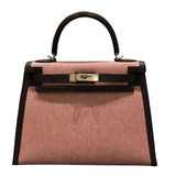 エルメス HERMES ケリー28　外縫い U刻 エクリュ・フランボワーズ・ルージュセリエ トワルキャドリーユ・スイフト レディース ハンドバッグ