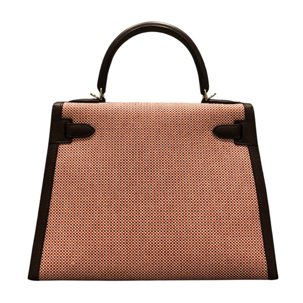 エルメス HERMES ケリー28　外縫い U刻 エクリュ・フランボワーズ・ルージュセリエ トワルキャドリーユ・スイフト レディース ハンドバッグ