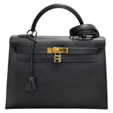 エルメス HERMES ケリー32 外縫い ○Y刻 ブラック ゴールド金具  アルデンヌ レディース ハンドバッグ