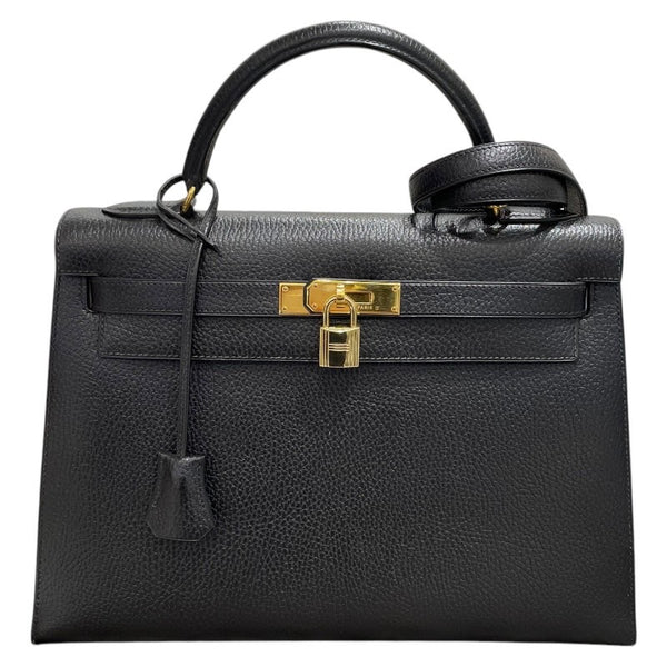 エルメス HERMES ケリー32 外縫い ○Y刻 ブラック ゴールド金具  アルデンヌ レディース ハンドバッグ