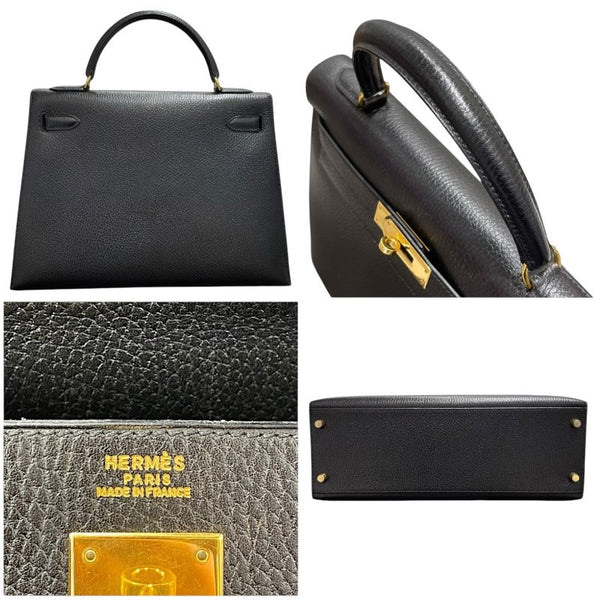 エルメス HERMES ケリー32 外縫い ○Y刻 ブラック ゴールド金具  アルデンヌ レディース ハンドバッグ