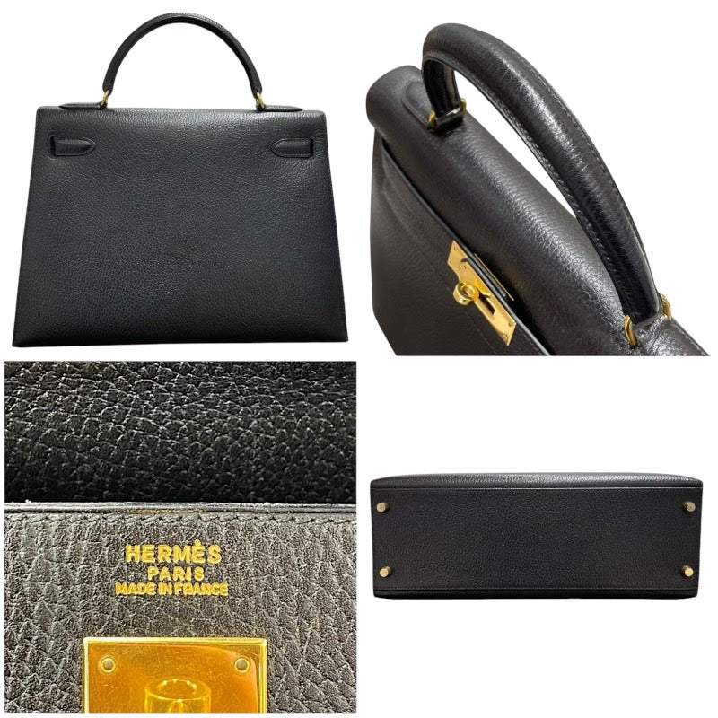 エルメス HERMES ケリー32 外縫い ○Y刻 ブラック ゴールド金具  アルデンヌ レディース ハンドバッグ