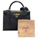エルメス HERMES ケリー32 外縫い ○Y刻 ブラック ゴールド金具  アルデンヌ レディース ハンドバッグ