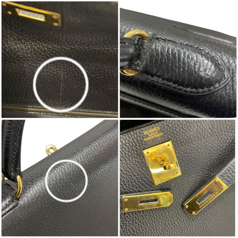 エルメス HERMES ケリー32 外縫い ○Y刻 ブラック ゴールド金具  アルデンヌ レディース ハンドバッグ