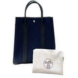 エルメス HERMES ガーデンファイルMM Z刻 ネイビー シルバー金具 トワル ユニセックス トートバッグ