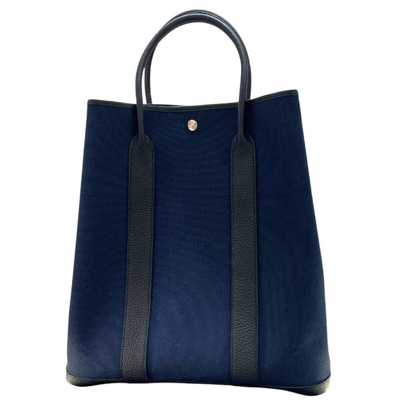 エルメス HERMES ガーデンファイルMM Z刻 ネイビー シルバー金具 トワル ユニセックス トートバッグ