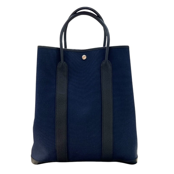 エルメス HERMES ガーデンファイルMM Z刻 ネイビー シルバー金具 トワル ユニセックス トートバッグ