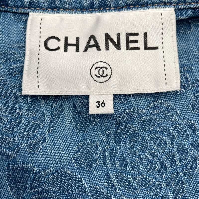 シャネル CHANEL カメリア総柄デニムロングコート P74515 ブルー コットン レディース その他アウター