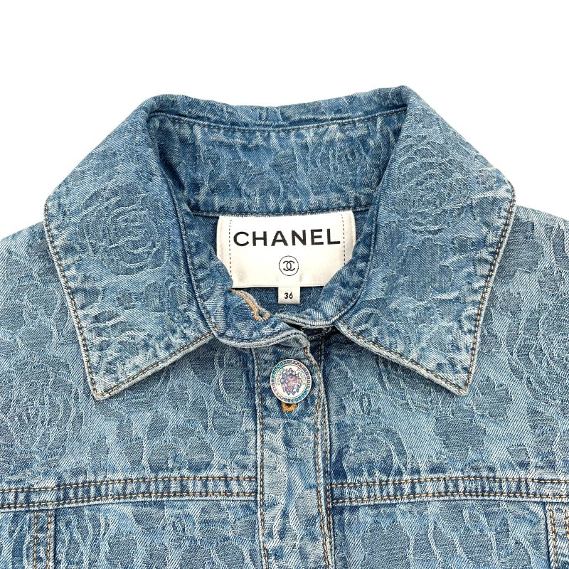 シャネル CHANEL カメリア総柄デニムロングコート P74515 ブルー コットン レディース その他アウター