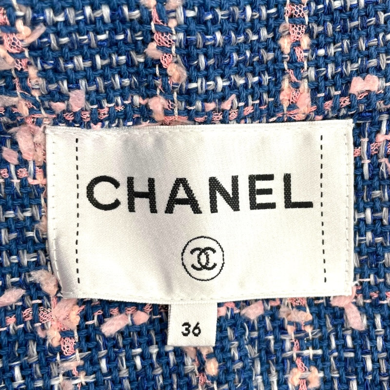 シャネル CHANEL ダブルツイードロングコート P74462 ブルー コットン レディース その他アウター