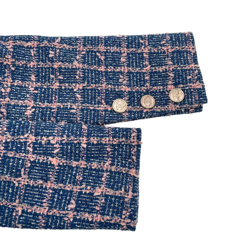 シャネル CHANEL ダブルツイードロングコート P74462 ブルー コットン