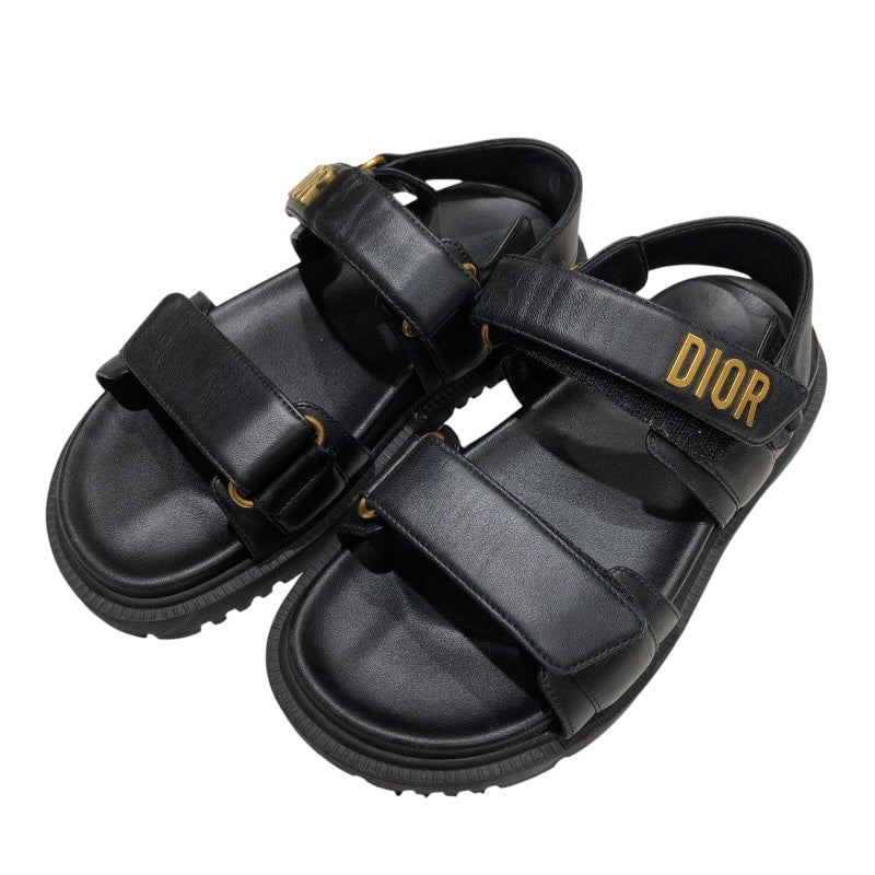 クリスチャン・ディオール Christian Dior レザーフラットサンダル ブラック レザー レディース サンダル