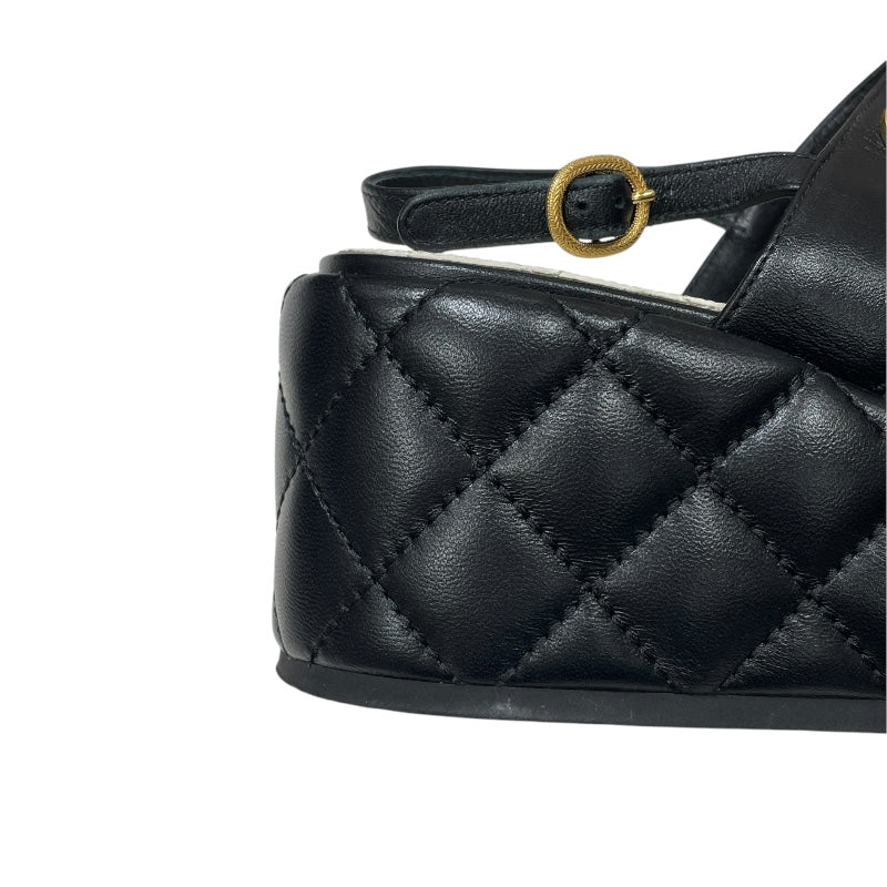 シャネル CHANEL ココマークプラットフォームレザーサンダル G45547 ブラック レザー レディース サンダル
