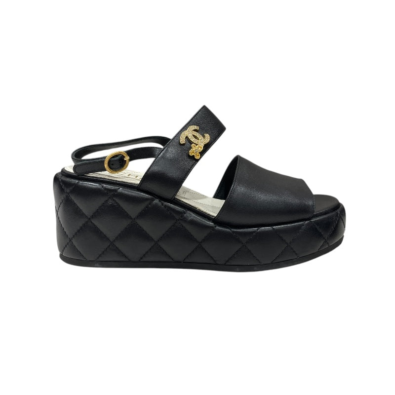 シャネル CHANEL ココマークプラットフォームレザーサンダル G45547 ブラック レザー レディース サンダル