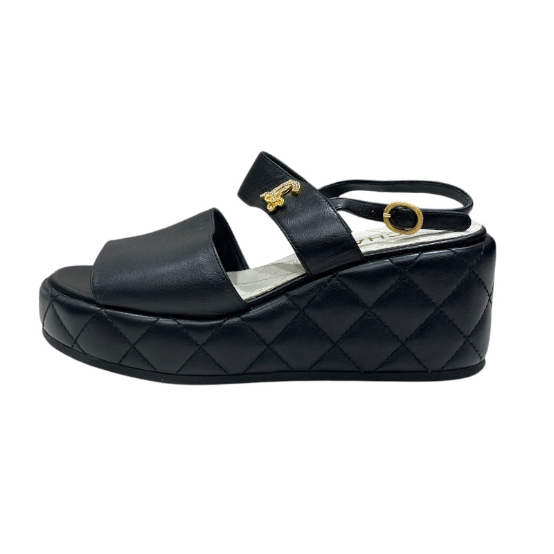 シャネル CHANEL ココマークプラットフォームレザーサンダル G45547 ブラック レザー レディース サンダル