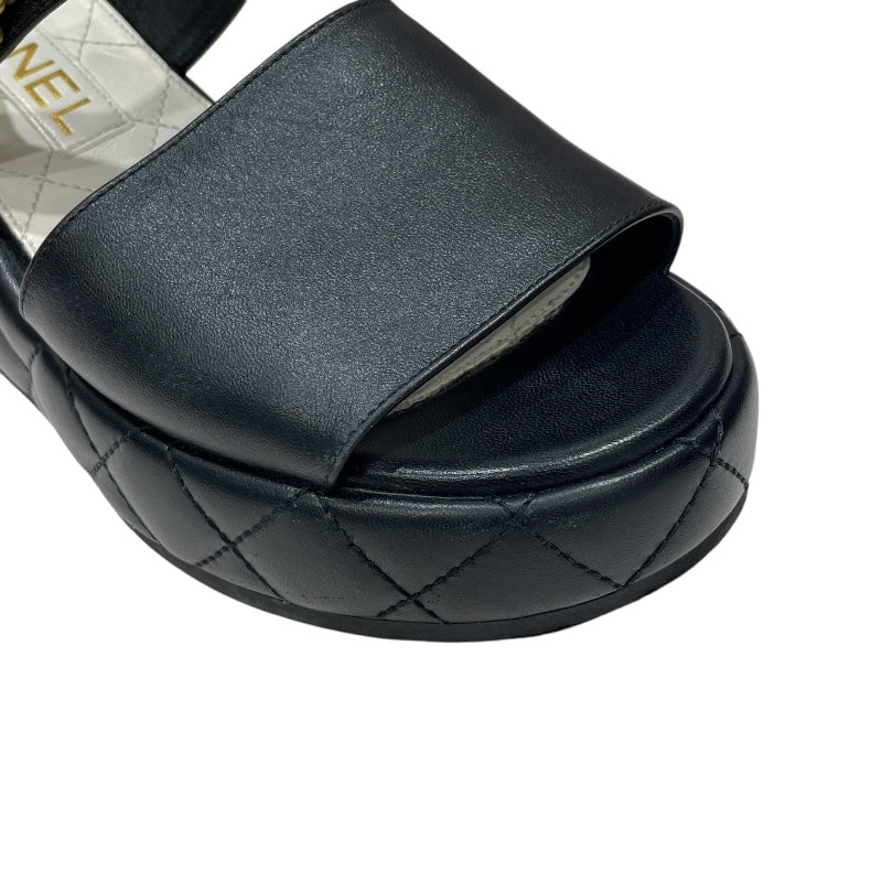シャネル CHANEL ココマークプラットフォームレザーサンダル G45547 ブラック レザー レディース サンダル