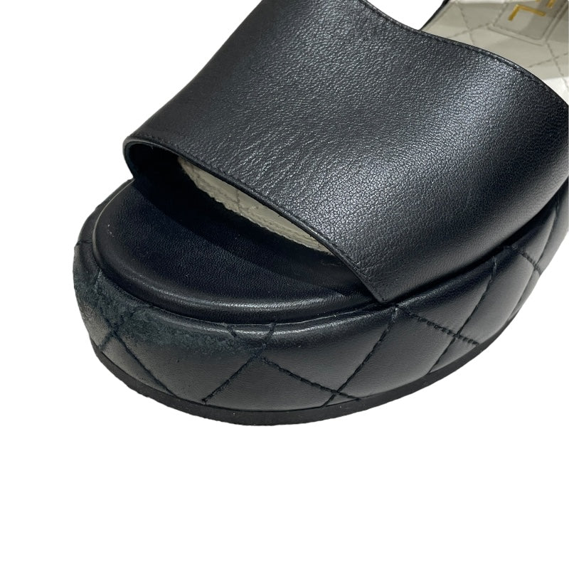 シャネル CHANEL ココマークプラットフォームレザーサンダル G45547 ブラック レザー レディース サンダル