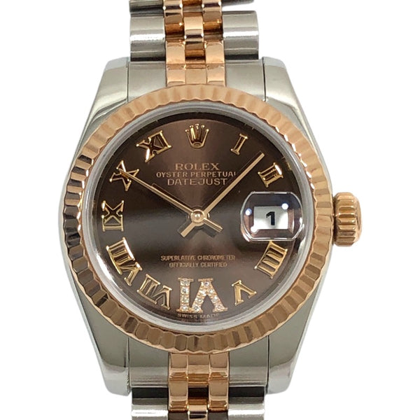 ロレックス ROLEX デイトジャスト G番 179171 チョコレート SS/K18PG レディース 腕時計