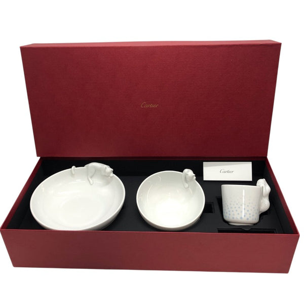 カルティエ Cartier ベビーパンテール 3点セット ボウル大・小 マグカップ 陶磁器 食器 ホワイト×ブルー ポーセリン ユニセックス 食器