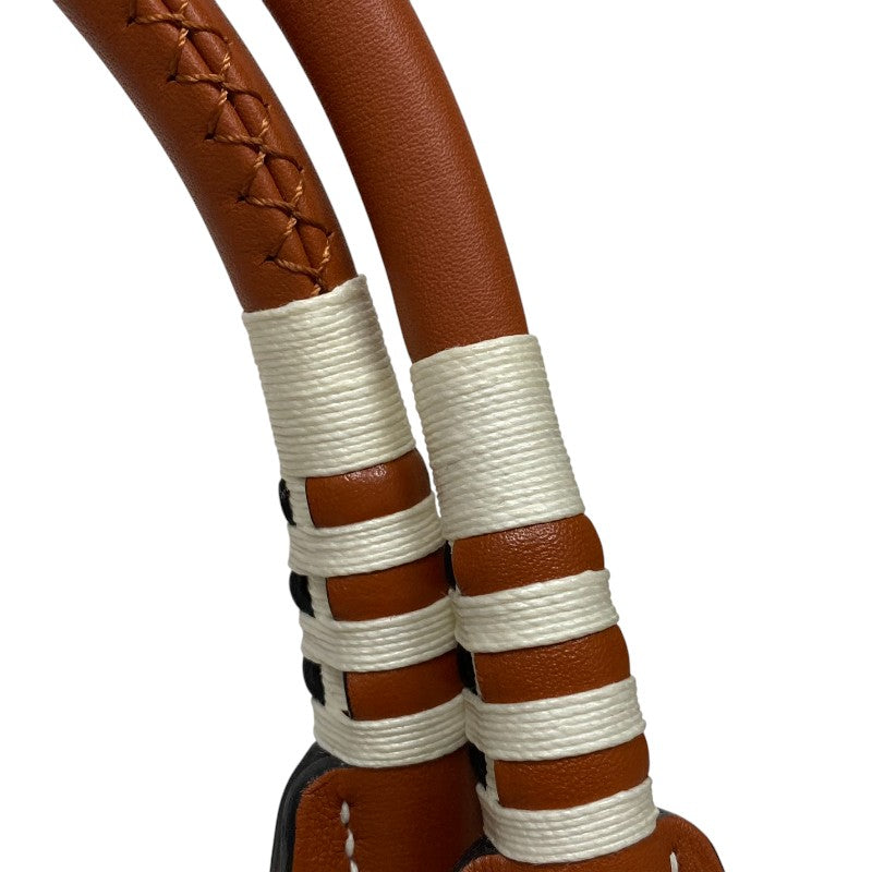 エルメス HERMES スティープル25 B刻 エクリュ×オレンジ×キュイーブル トワル レディース トートバッグ