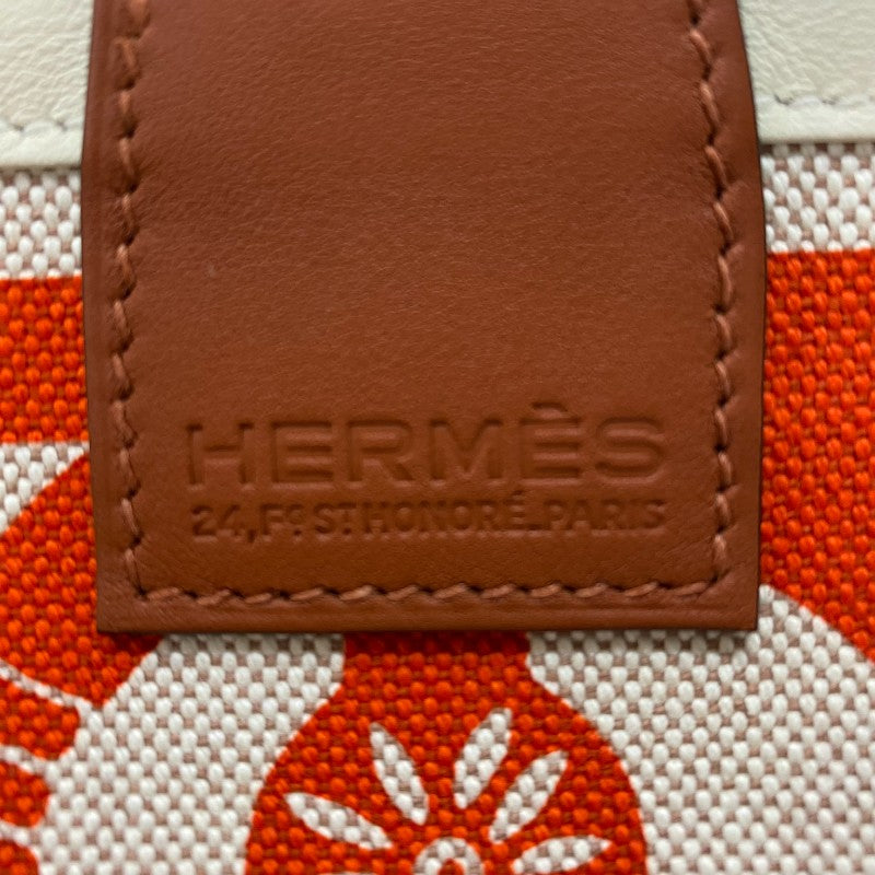 エルメス HERMES スティープル25 B刻 エクリュ×オレンジ×キュイーブル トワル レディース トートバッグ