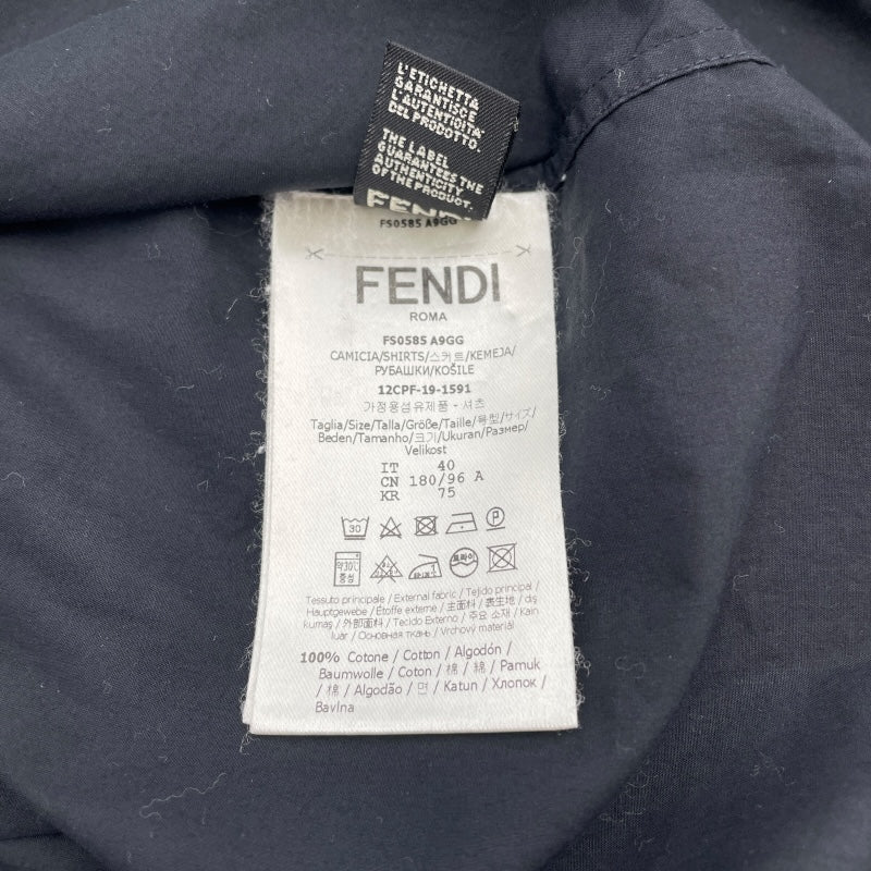 フェンディ FENDI ロゴ刺繡コットンシャツ M/2018年 FS0585 ブラック コットン メンズ 長袖シャツ