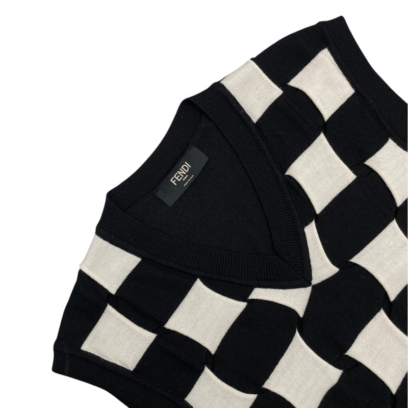 フェンディ FENDI チェック編み込みニットベスト FZY105 ブラック ウール レディース ベスト