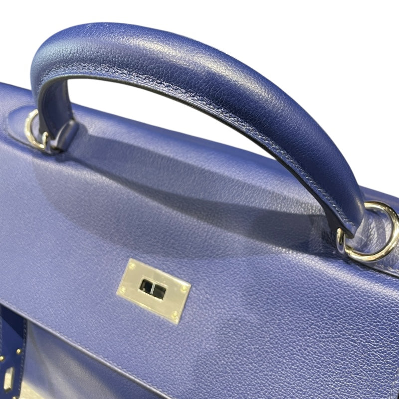 GQ　ケリーブルック エルメス HERMES ケリー50 D刻印 ブルーエレクトリック 牛革