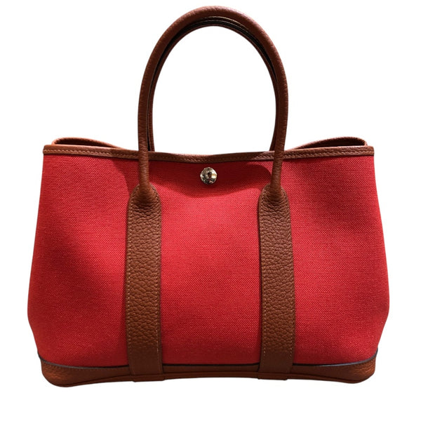 エルメス HERMES ガーデンパーティTPM C刻 レッド・シルバー金具 トワル レディース ハンドバッグ