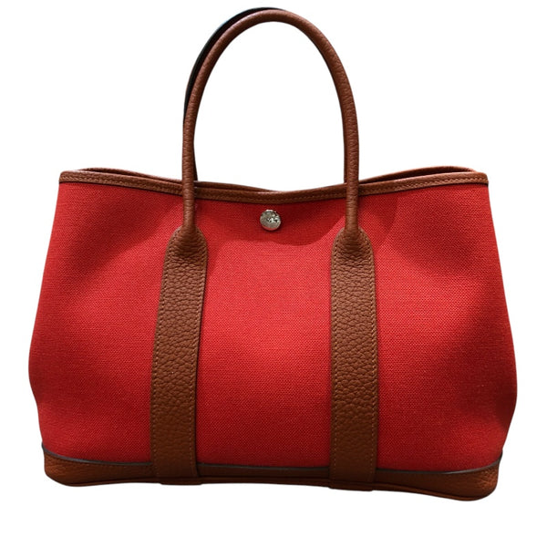 エルメス HERMES ガーデンパーティTPM C刻 レッド・シルバー金具 トワル レディース ハンドバッグ