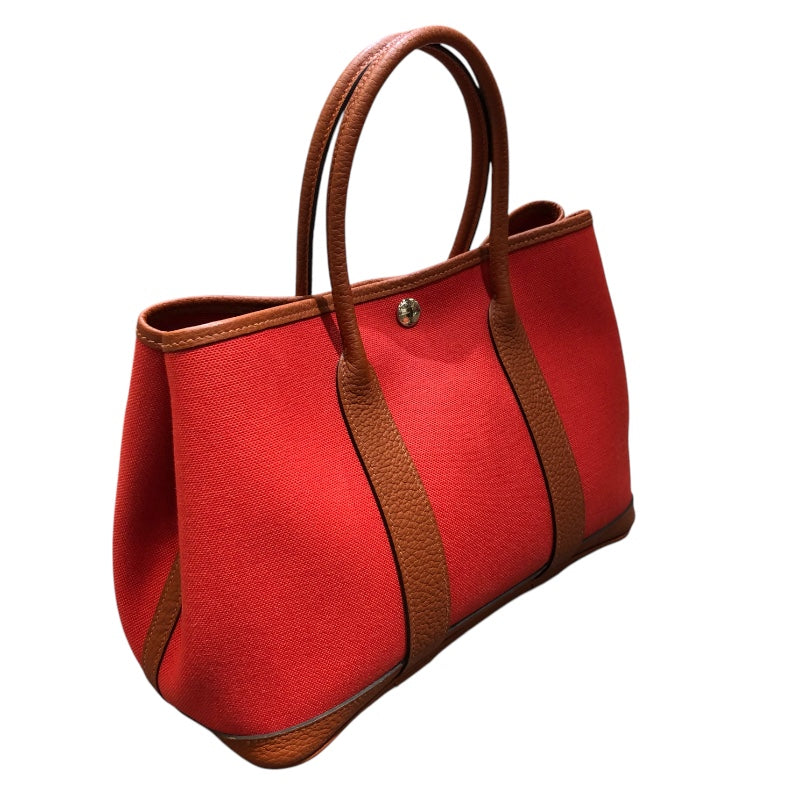 エルメス HERMES ガーデンパーティTPM C刻 レッド・シルバー金具 トワル レディース ハンドバッグ
