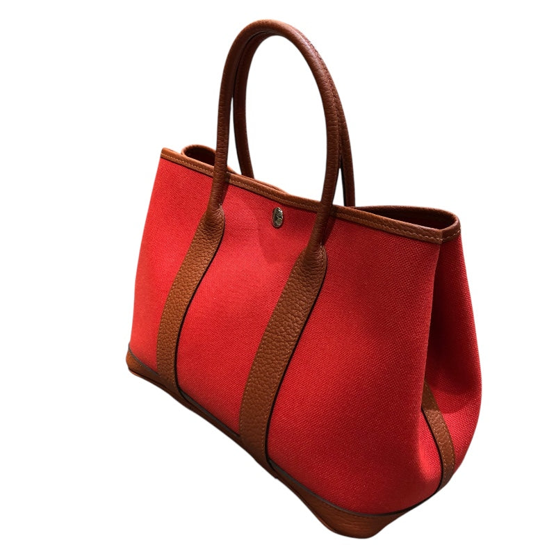 エルメス HERMES ガーデンパーティTPM C刻 レッド・シルバー金具 トワル レディース ハンドバッグ