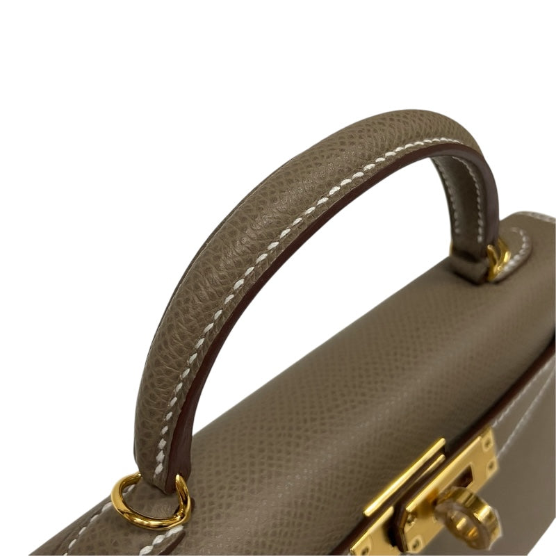 エルメス HERMES ミニケリー2 W刻 エトゥープ ゴールド金具 ヴォーエプソン レディース ショルダーバッグ