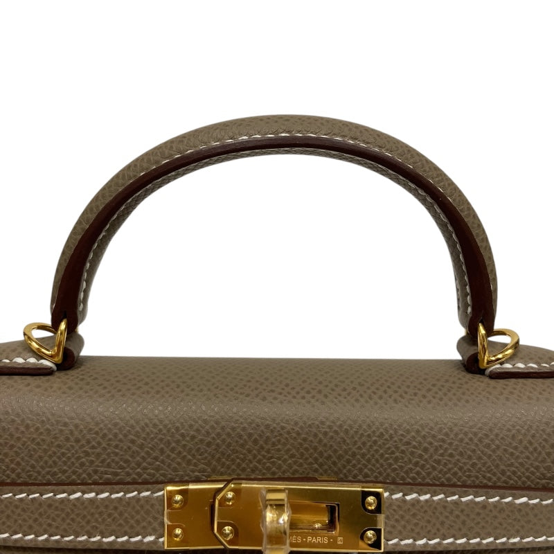 エルメス HERMES ミニケリー2 W刻 エトゥープ ゴールド金具 ヴォーエプソン レディース ショルダーバッグ