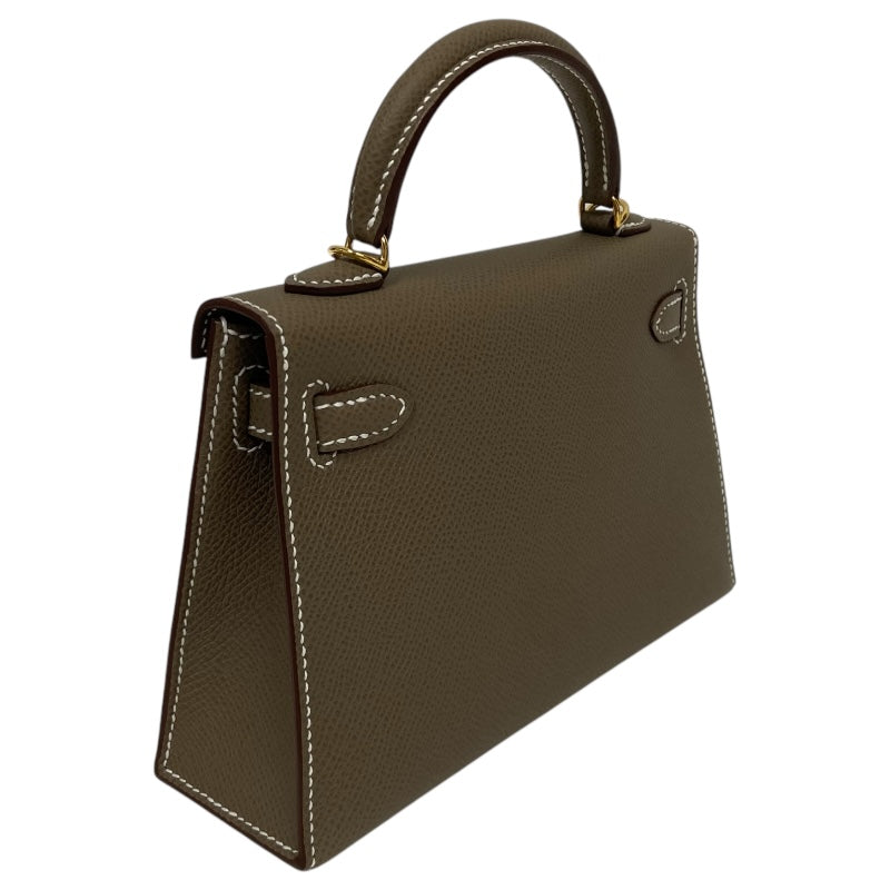 エルメス HERMES ミニケリー2 W刻 エトゥープ ゴールド金具 ヴォーエプソン レディース ショルダーバッグ