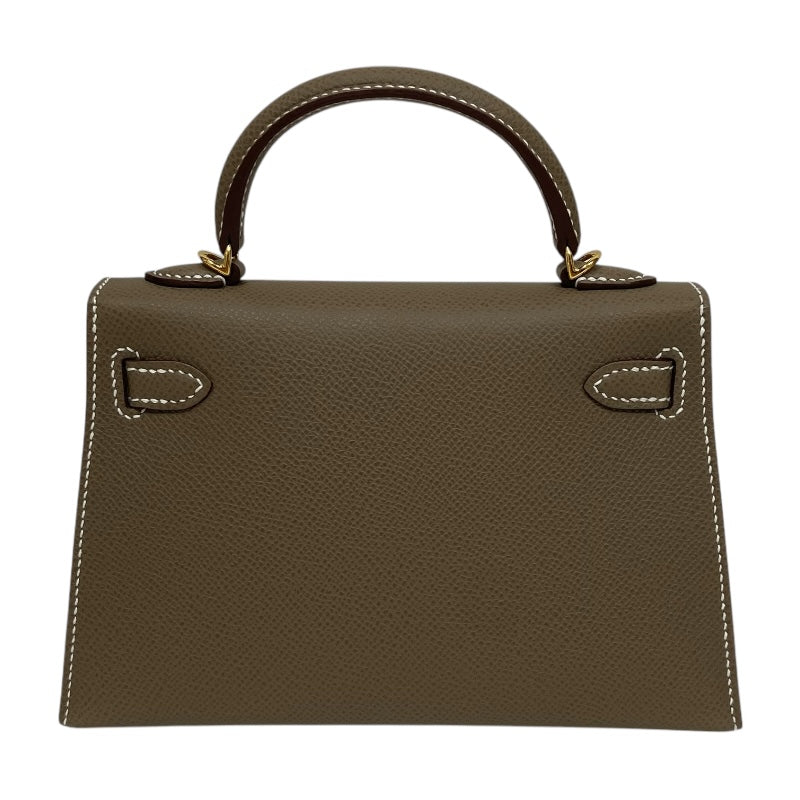 エルメス HERMES ミニケリー2 W刻 エトゥープ ゴールド金具 ヴォーエプソン レディース ショルダーバッグ