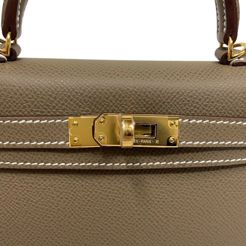 エルメス HERMES ミニケリー2 W刻 エトゥープ ゴールド金具 ヴォーエプソン レディース ショルダーバッグ
