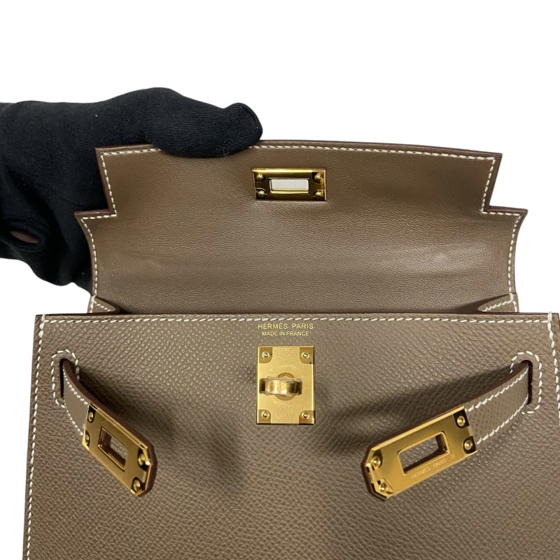 エルメス HERMES ミニケリー2 W刻 エトゥープ ゴールド金具 ヴォーエプソン レディース ショルダーバッグ