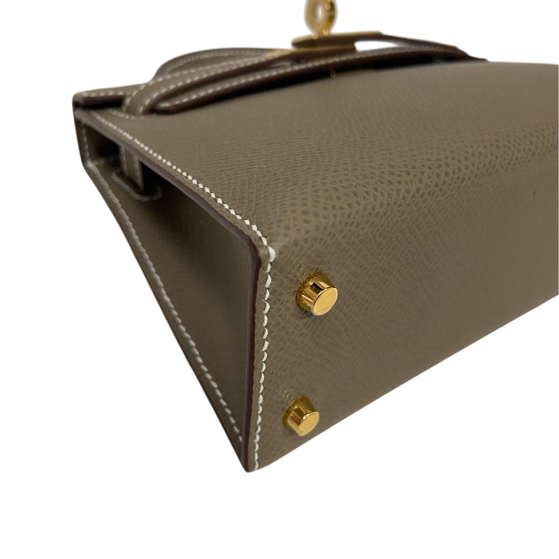 エルメス HERMES ミニケリー2 W刻 エトゥープ ゴールド金具 ヴォーエプソン レディース ショルダーバッグ
