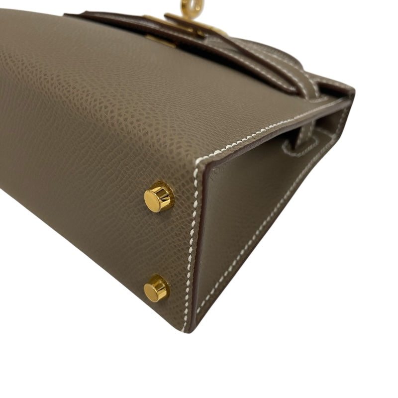 エルメス HERMES ミニケリー2 W刻 エトゥープ ゴールド金具 ヴォーエプソン レディース ショルダーバッグ