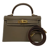 エルメス HERMES ミニケリー2 W刻 エトゥープ ゴールド金具 ヴォーエプソン レディース ショルダーバッグ