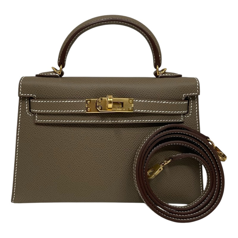 エルメス HERMES ミニケリー2 W刻 エトゥープ ゴールド金具 ヴォーエプソン レディース ショルダーバッグ