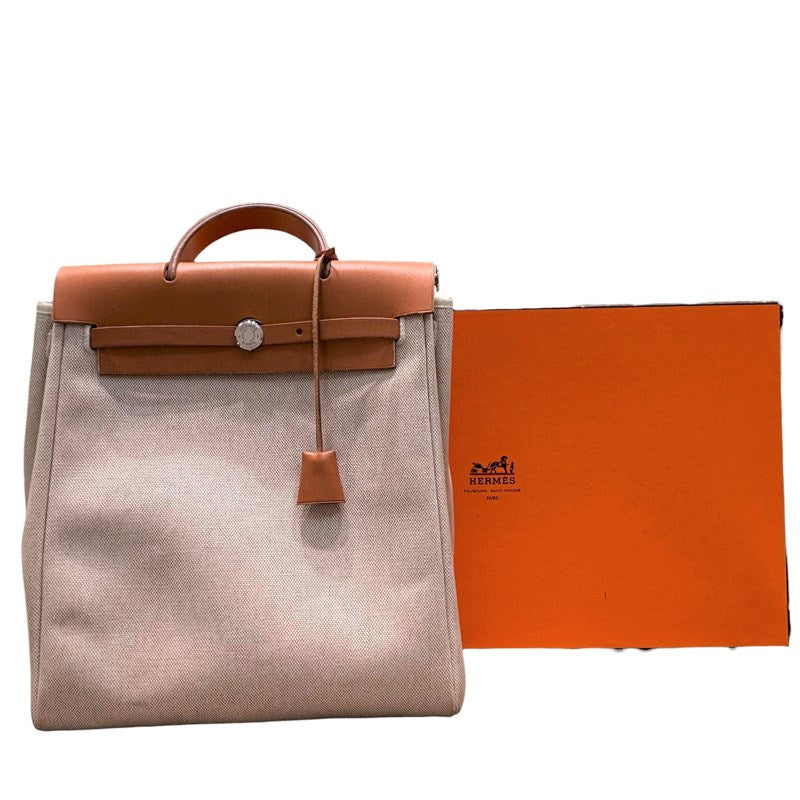 エルメス HERMES エールバッグアドPM  □D刻印 エクリュ×ゴールド SV金具 トワルアッシュ レディース リュック・デイパック