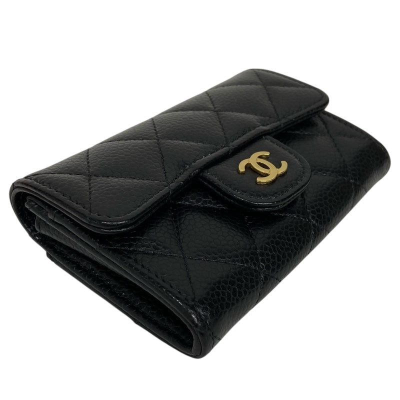 シャネル CHANEL マトラッセ フラップ カードケース AP0214 ブラック　ゴールド金具 キャビアスキン レディース カードケース