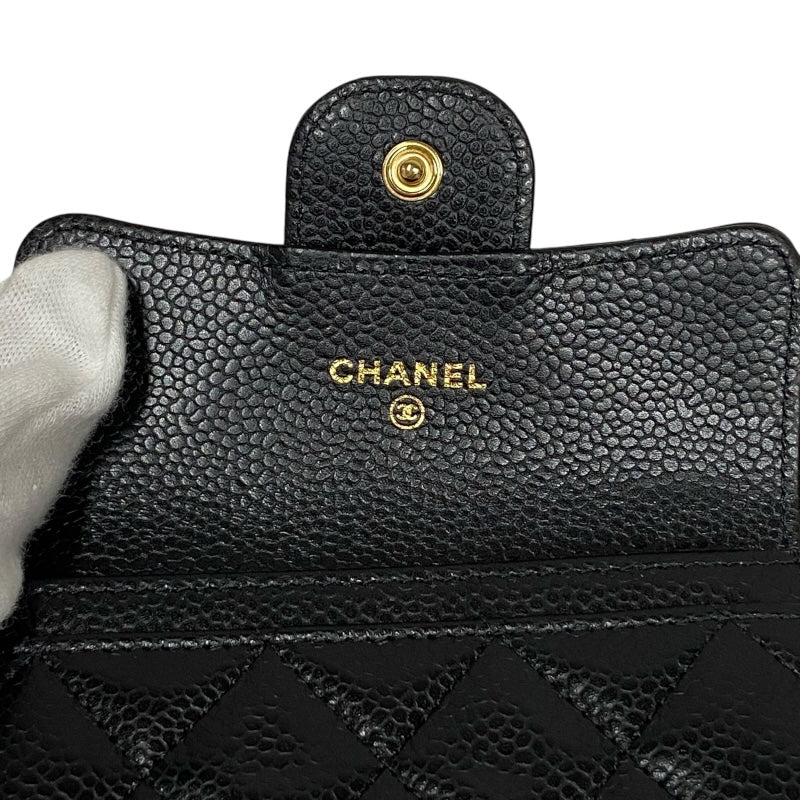 シャネル CHANEL マトラッセ フラップ カードケース AP0214 ブラック　ゴールド金具 キャビアスキン レディース カードケース