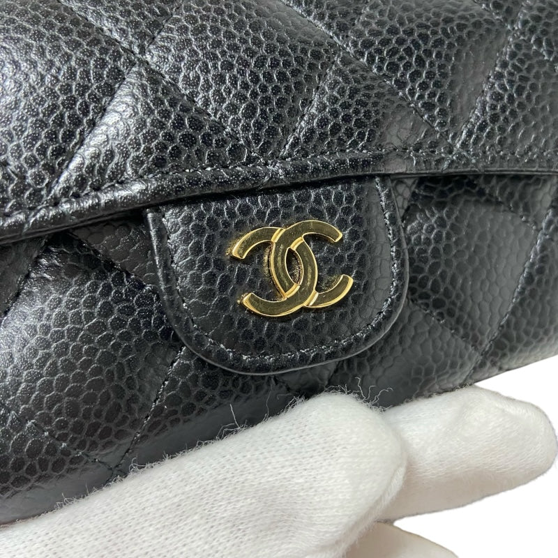 シャネル CHANEL マトラッセ フラップ カードケース AP0214 ブラック　ゴールド金具 キャビアスキン レディース カードケース
